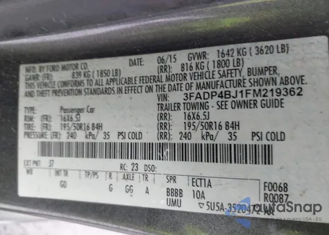 2015 Ford Fiesta Se from USA, damaged, VIN 3FADP4BJ1FM219362